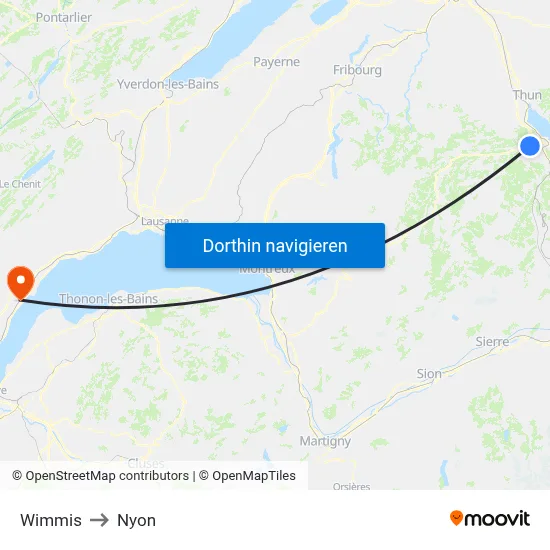 Wimmis to Nyon map