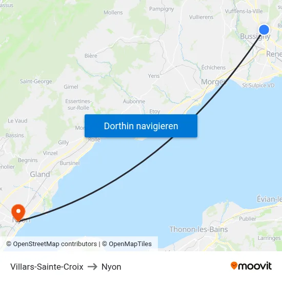 Villars-Sainte-Croix to Nyon map