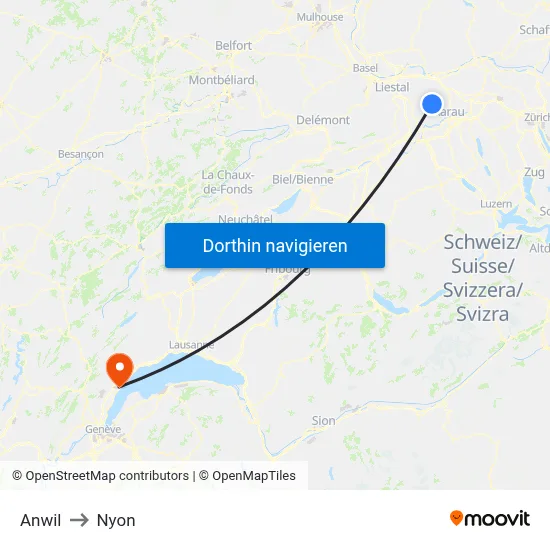 Anwil to Nyon map