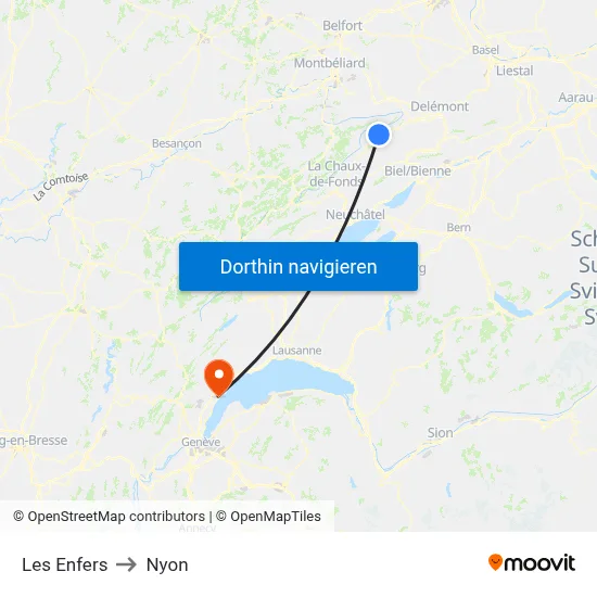 Les Enfers to Nyon map