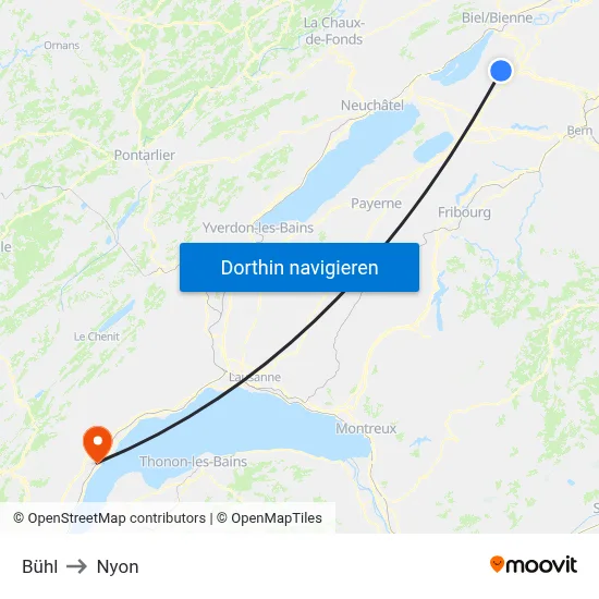 Bühl to Nyon map