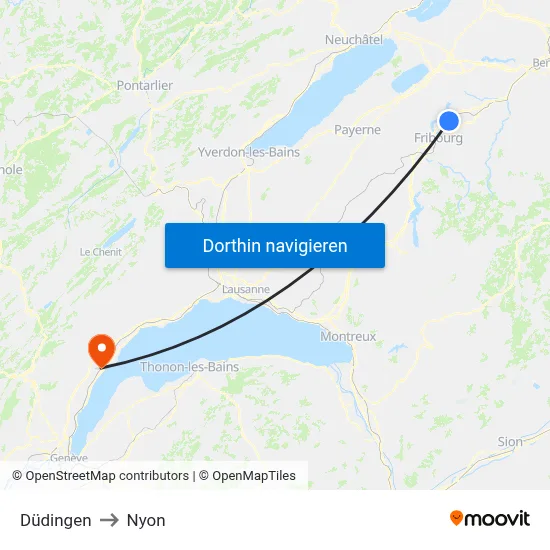 Düdingen to Nyon map
