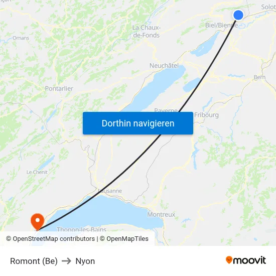 Romont (Be) to Nyon map