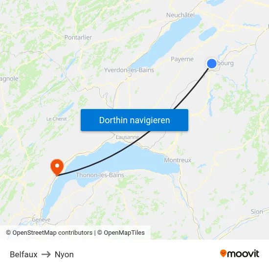 Belfaux to Nyon map