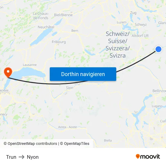 Trun to Nyon map