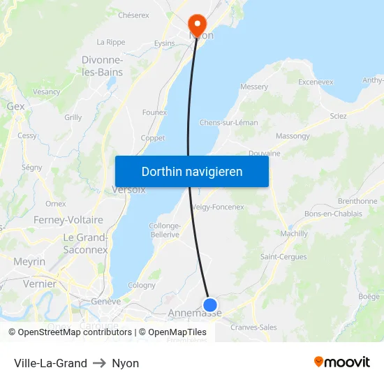 Ville-La-Grand to Nyon map