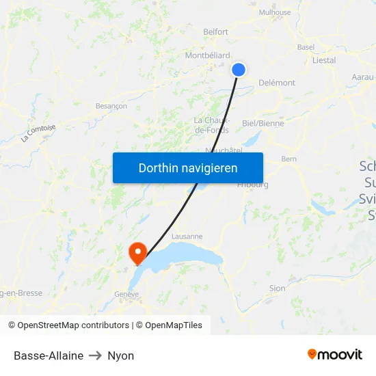 Basse-Allaine to Nyon map