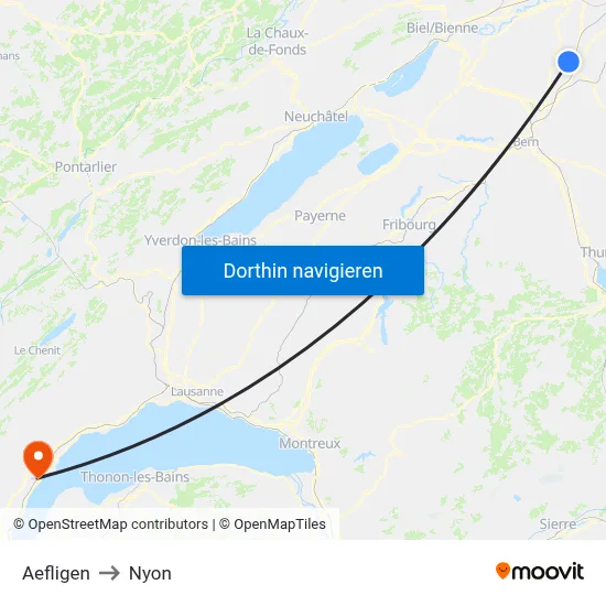 Aefligen to Nyon map