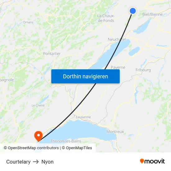Courtelary to Nyon map