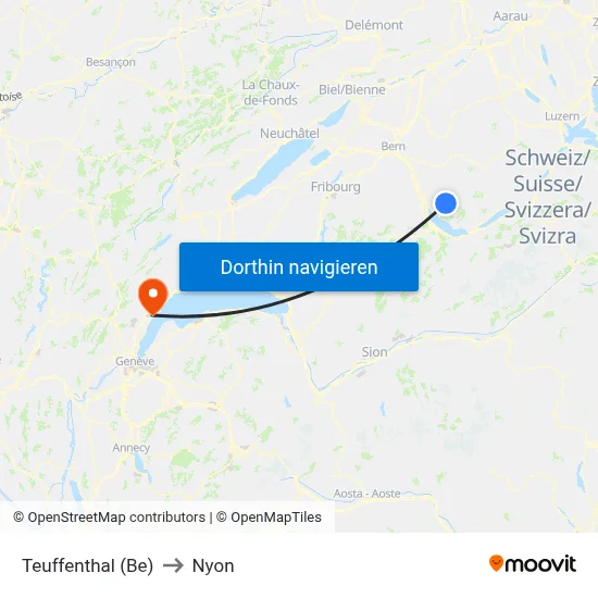 Teuffenthal (Be) to Nyon map