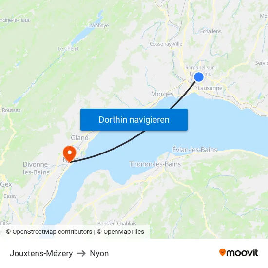 Jouxtens-Mézery to Nyon map