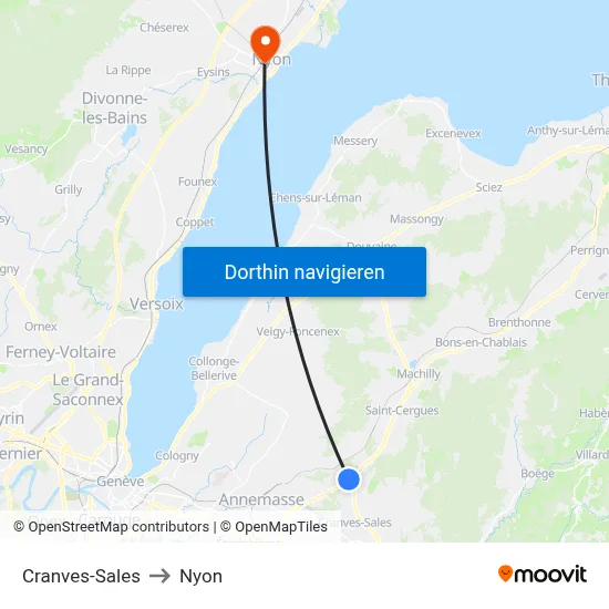 Cranves-Sales to Nyon map