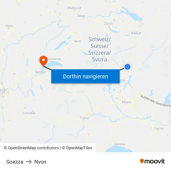 Soazza to Nyon map