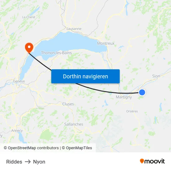 Riddes to Nyon map
