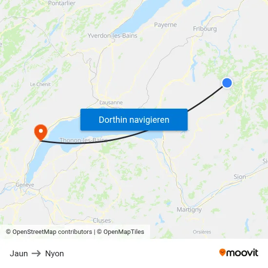 Jaun to Nyon map