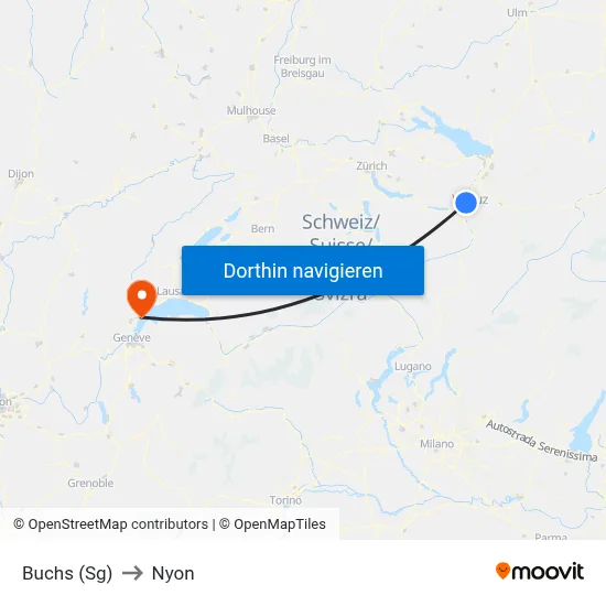 Buchs (Sg) to Nyon map