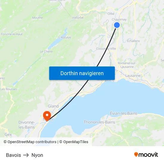 Bavois to Nyon map