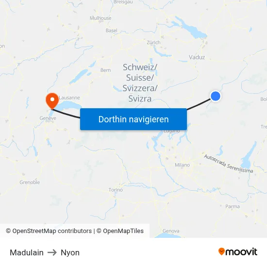 Madulain to Nyon map
