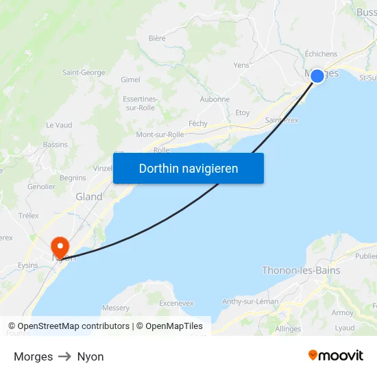 Morges to Nyon map
