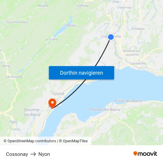 Cossonay to Nyon map