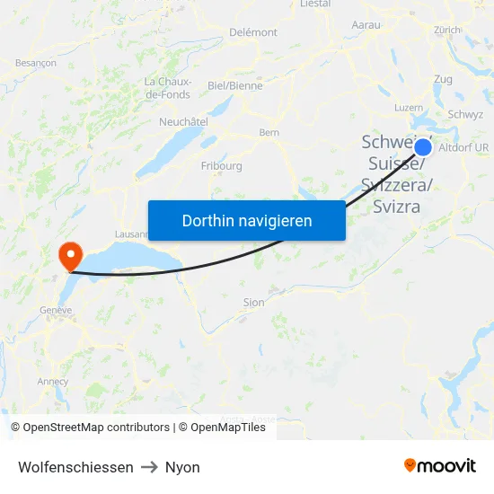 Wolfenschiessen to Nyon map
