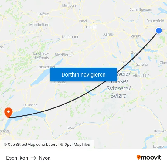 Eschlikon to Nyon map