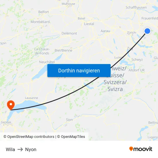 Wila to Nyon map