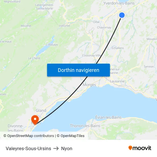 Valeyres-Sous-Ursins to Nyon map