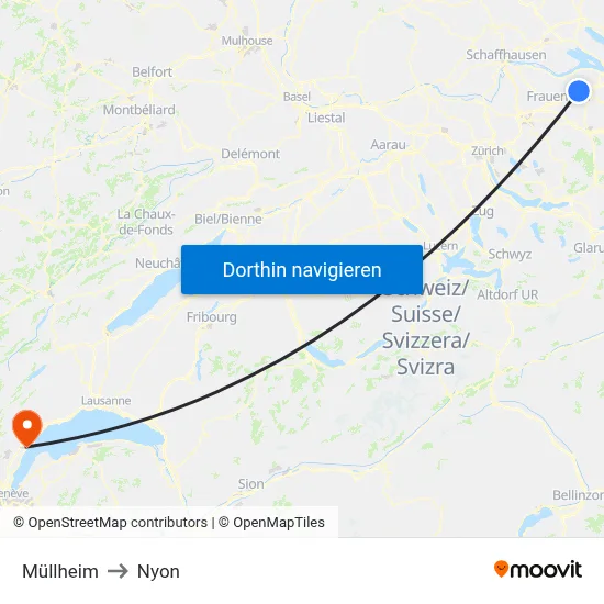 Müllheim to Nyon map