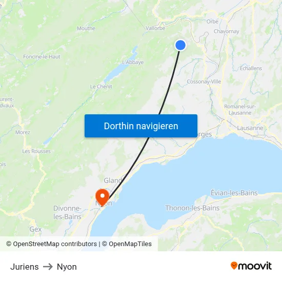 Juriens to Nyon map