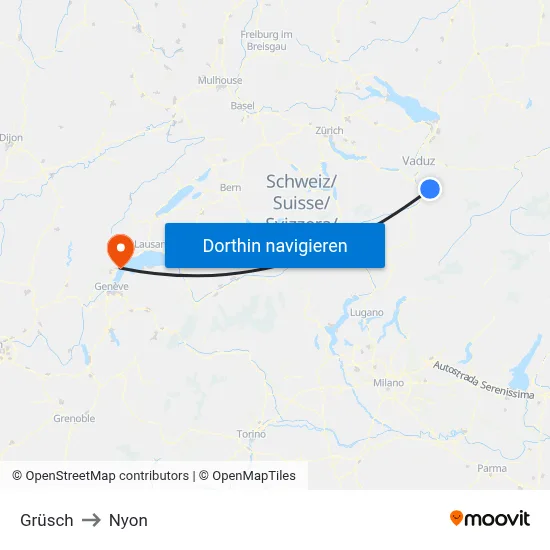 Grüsch to Nyon map