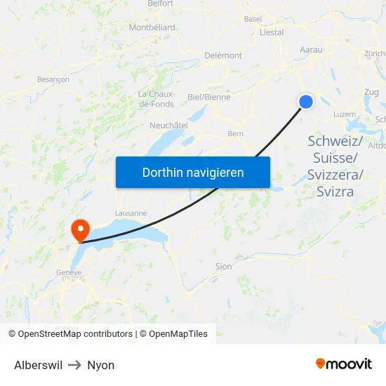 Alberswil to Nyon map