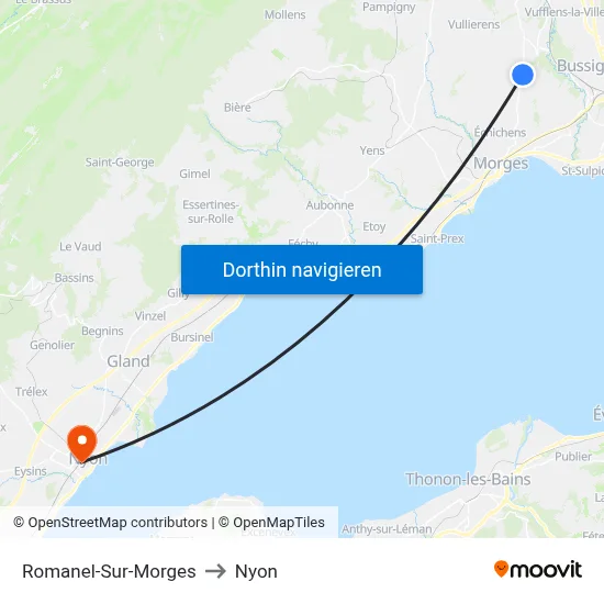 Romanel-Sur-Morges to Nyon map