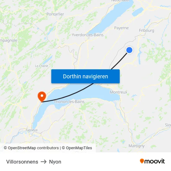 Villorsonnens to Nyon map