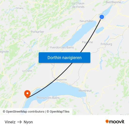 Vinelz to Nyon map