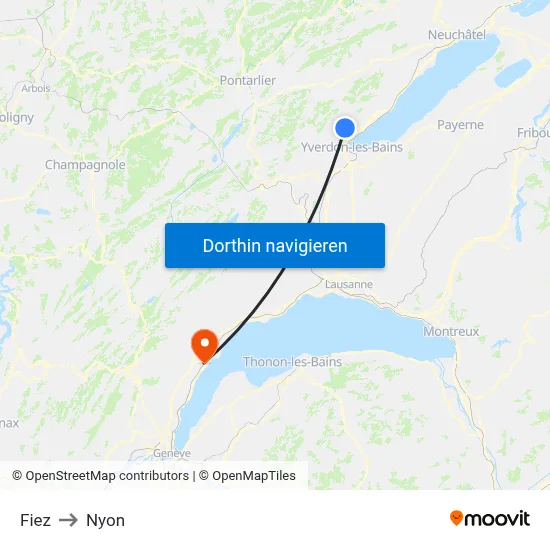 Fiez to Nyon map