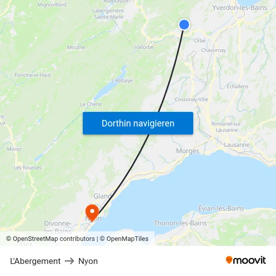 L'Abergement to Nyon map