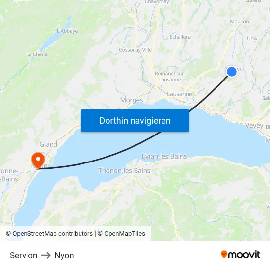 Servion to Nyon map