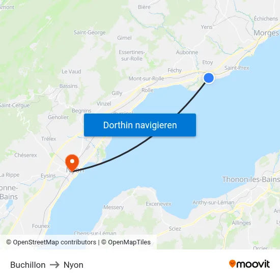 Buchillon to Nyon map
