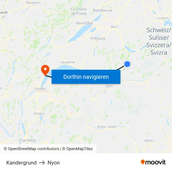 Kandergrund to Nyon map