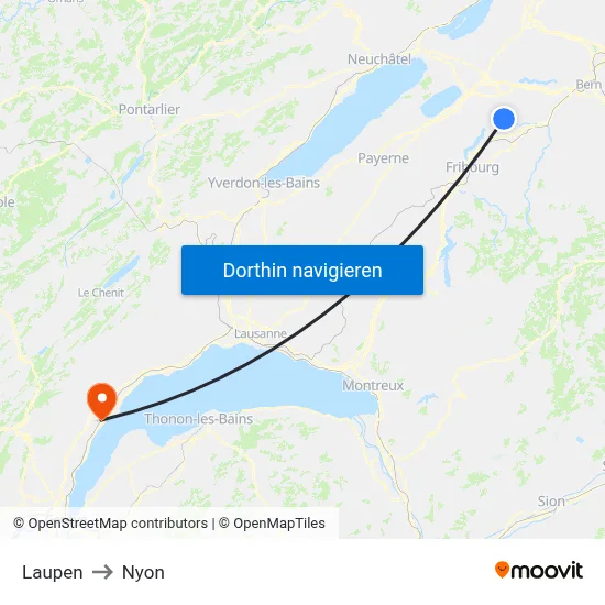 Laupen to Nyon map
