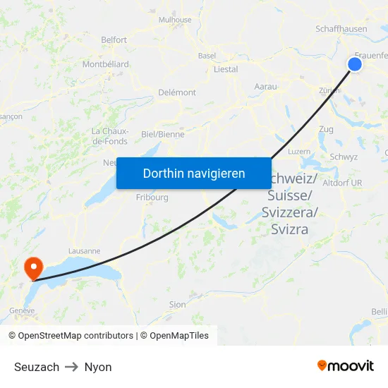 Seuzach to Nyon map