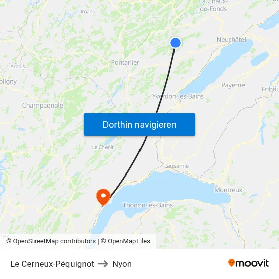 Le Cerneux-Péquignot to Nyon map