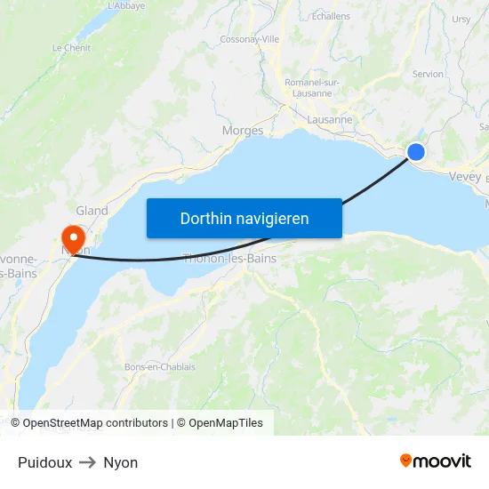 Puidoux to Nyon map