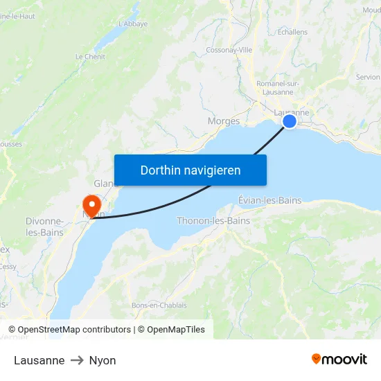 Lausanne to Nyon map