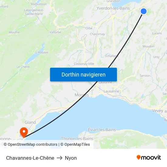 Chavannes-Le-Chêne to Nyon map