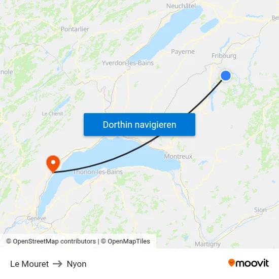 Le Mouret to Nyon map