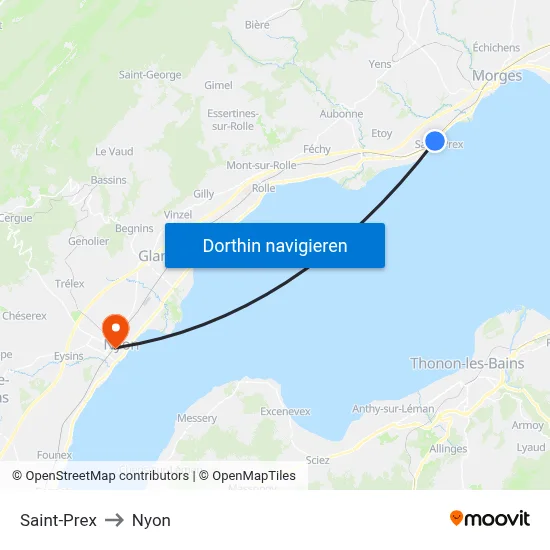 Saint-Prex to Nyon map