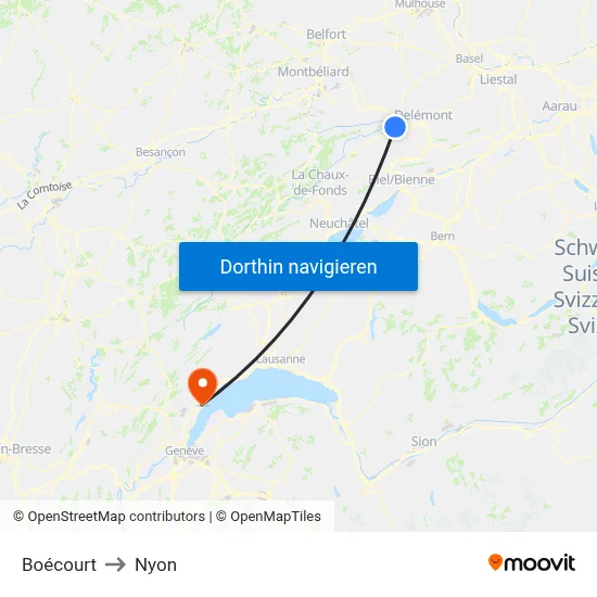 Boécourt to Nyon map