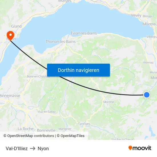 Val-D'Illiez to Nyon map